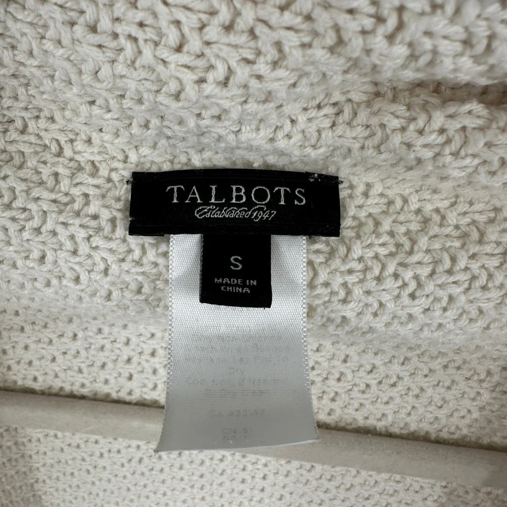 Talbots‎ Cream Textured Knit Open Front Waterfall Cardigan Sweater Size Small